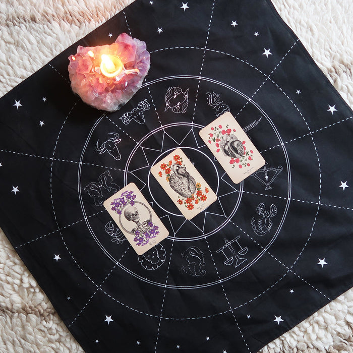 Zodiac Printed Cotton Crystal Grid Altar Cloth