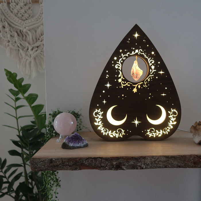 Coppermoon Brown Planchette Crystal Shelf lamp, Planchette Wall Art, Planchette Lamp, Crystal Shelf