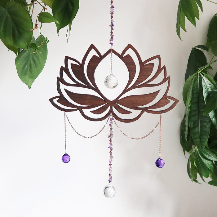 Amethyst Lotus Flower Suncatcher - coppermoonboutique