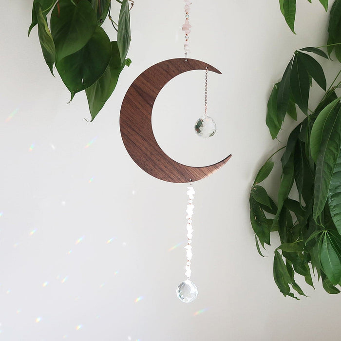 Wooden Crystal Moon Suncatcher - coppermoonboutique