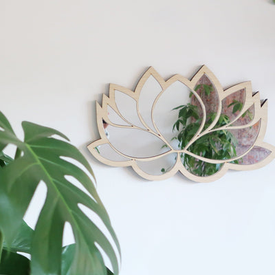 Light Wood Lotus Wooden Mirror - coppermoonboutique