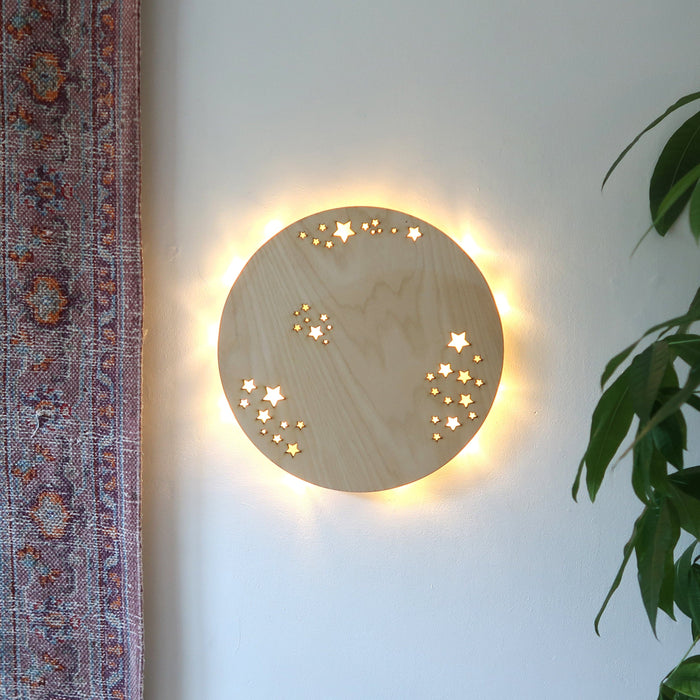 Light Wood Full Moon Wooden Wall Lamp - coppermoonboutique