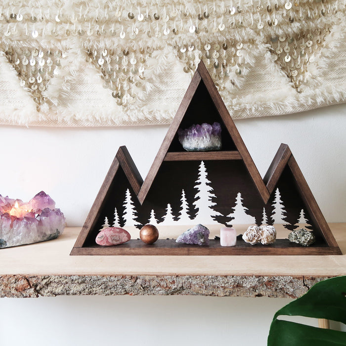 Geometric triangle shelf, forest display shelf - coppermoonboutique
