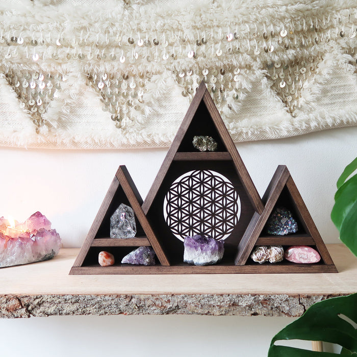 Flower Of Life triple mountain crystal shelf - coppermoonboutique