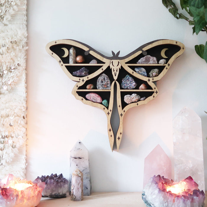 Luna Moth Wooden Crystal Shelf - coppermoonboutique