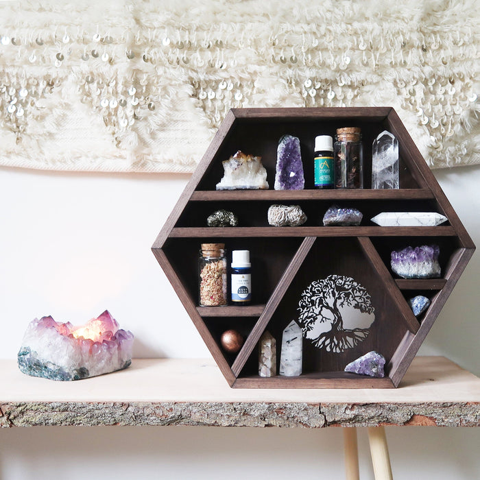 Tree Of Life Hexagon Crystal Shelf - coppermoonboutique