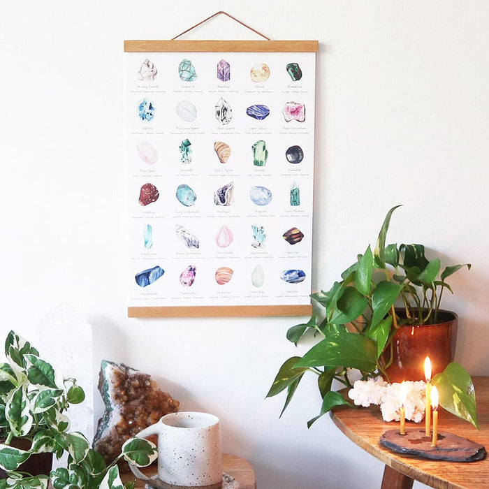 Healing crystals poster with wooden hanger - coppermoonboutique