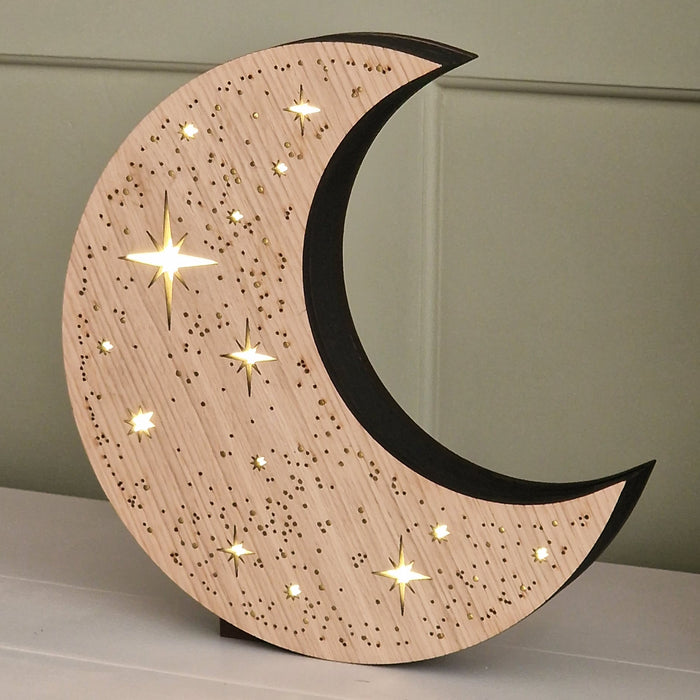 Starry Moon Lamp Light Wood