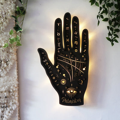 Wooden Palmistry Wall Lamp - coppermoonboutique