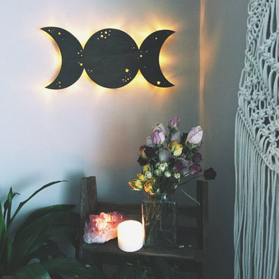 Triple Goddess Moon Wooden Wall Lamp - coppermoonboutique