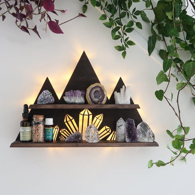 Crystal cluster mountain crystal display shelf and Wall light - coppermoonboutique