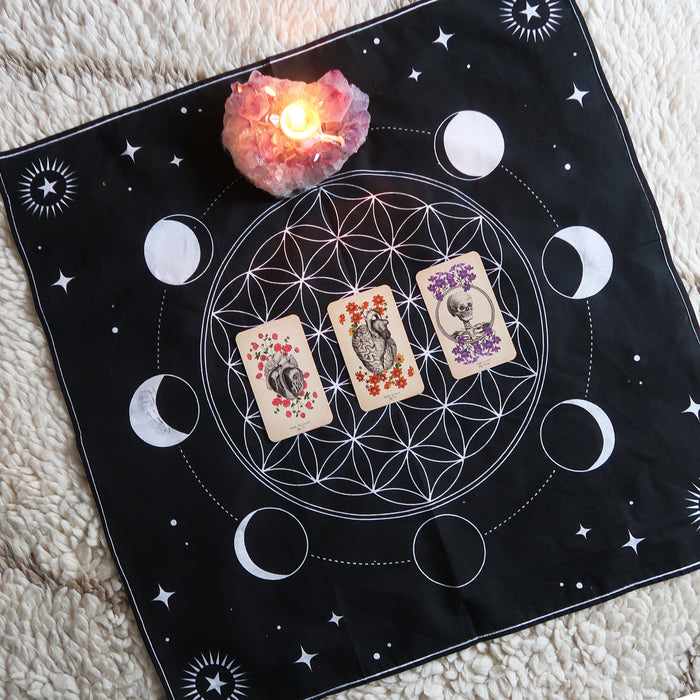 Moon Phase Printed Cotton Crystal Grid Altar Cloth