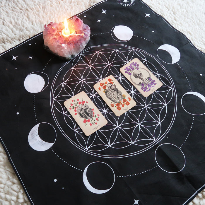 Moon Phase Printed Cotton Crystal Grid Altar Cloth