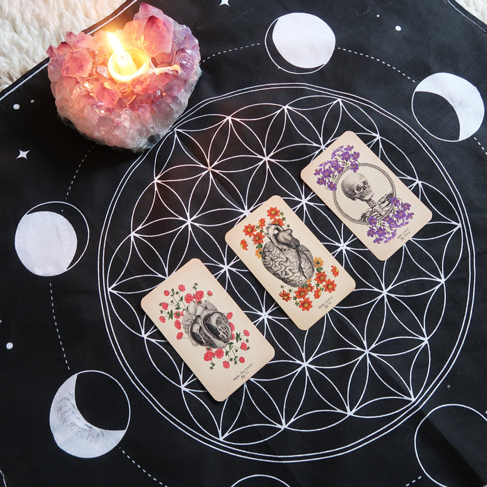 Moon Phase Printed Cotton Crystal Grid Altar Cloth