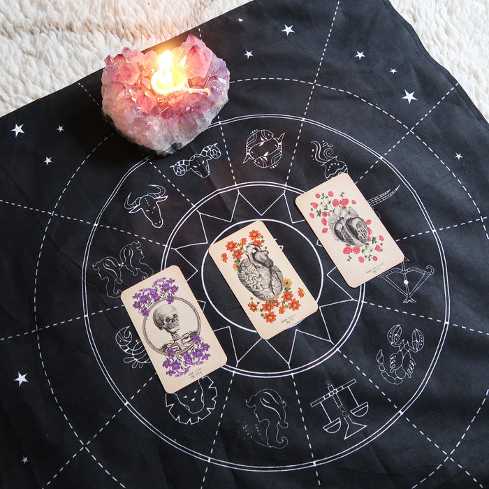 Zodiac Printed Cotton Crystal Grid Altar Cloth