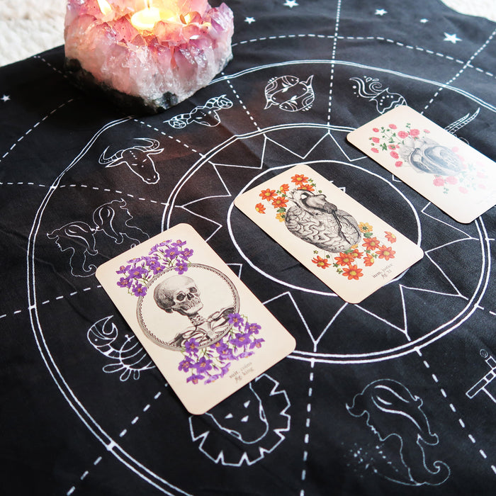 Zodiac Printed Cotton Crystal Grid Altar Cloth