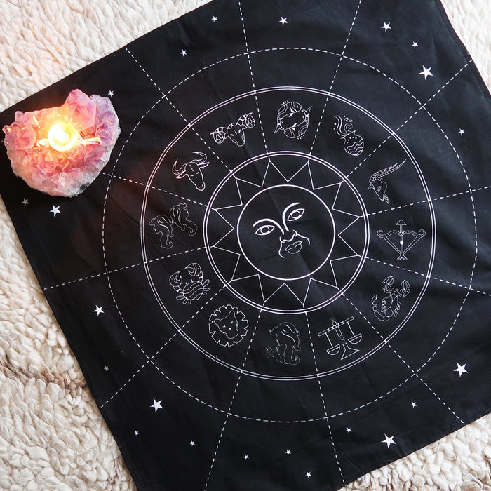 Zodiac Printed Cotton Crystal Grid Altar Cloth