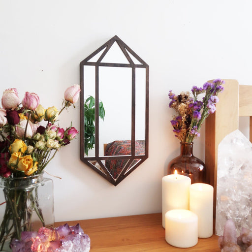 Crystal Wooden Wall Mirror - coppermoonboutique
