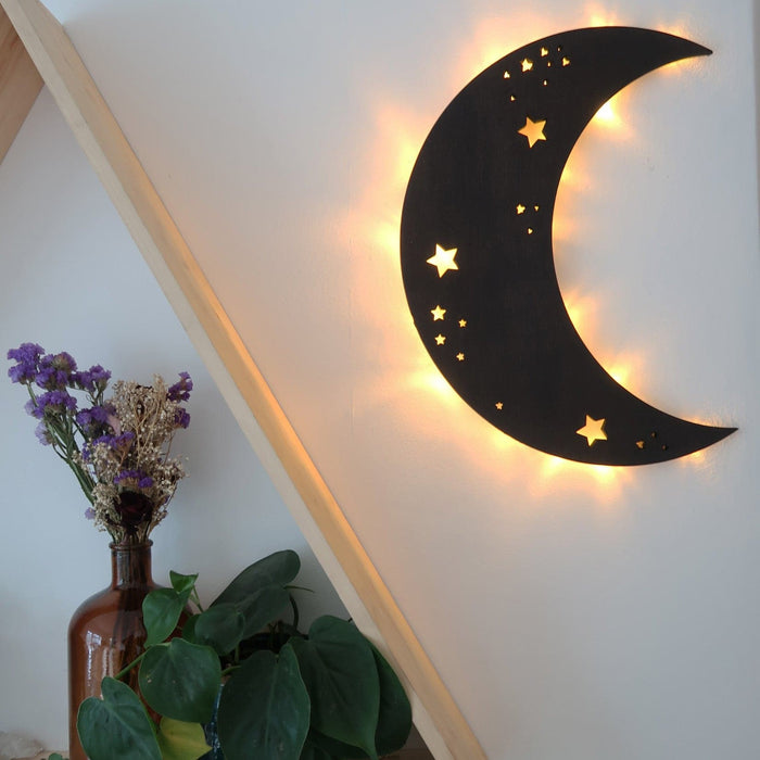 Crescent Moon Wooden Wall Lamp - coppermoonboutique