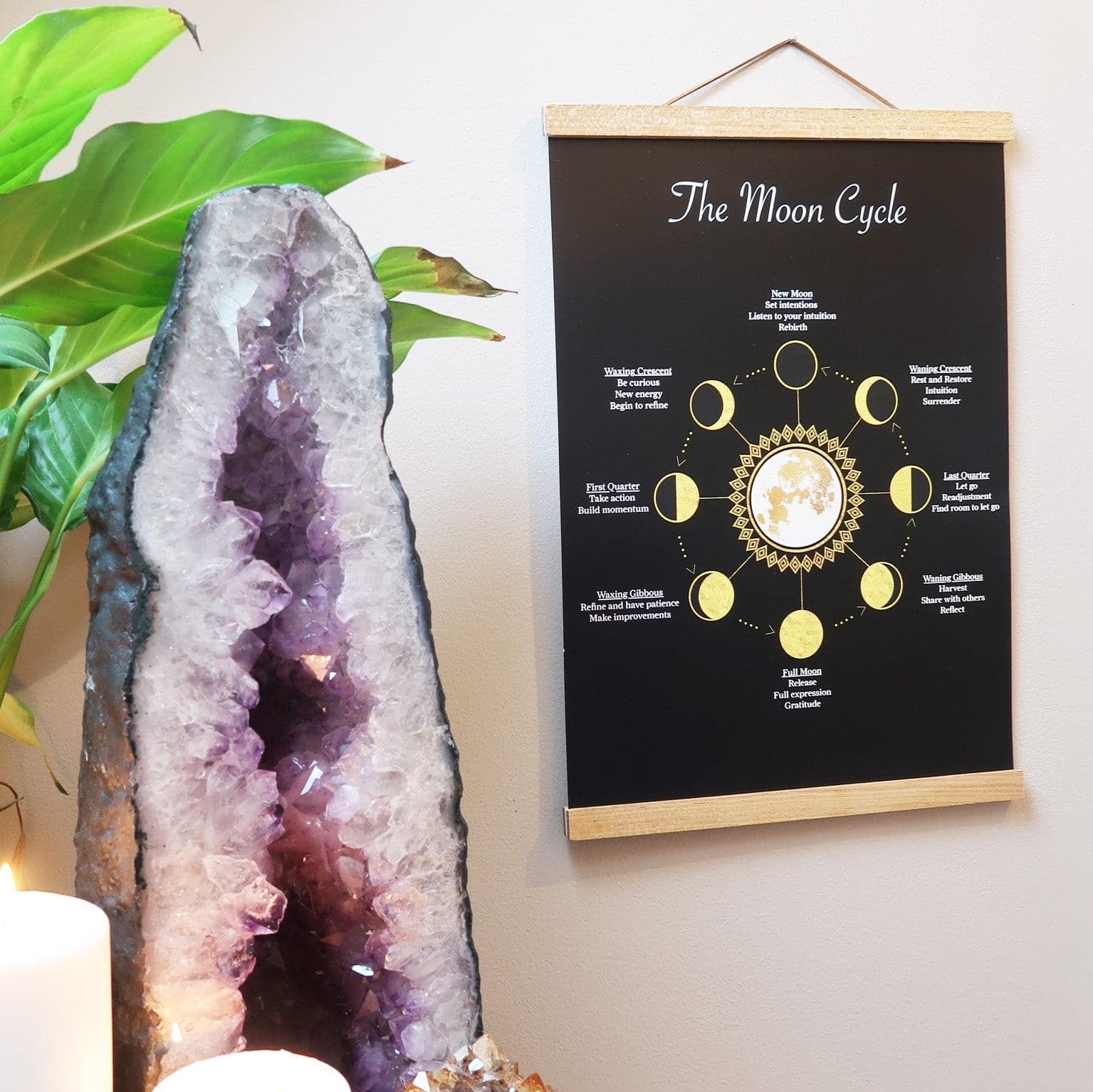 The moon cycle poster with wooden hanger – Coppermoon