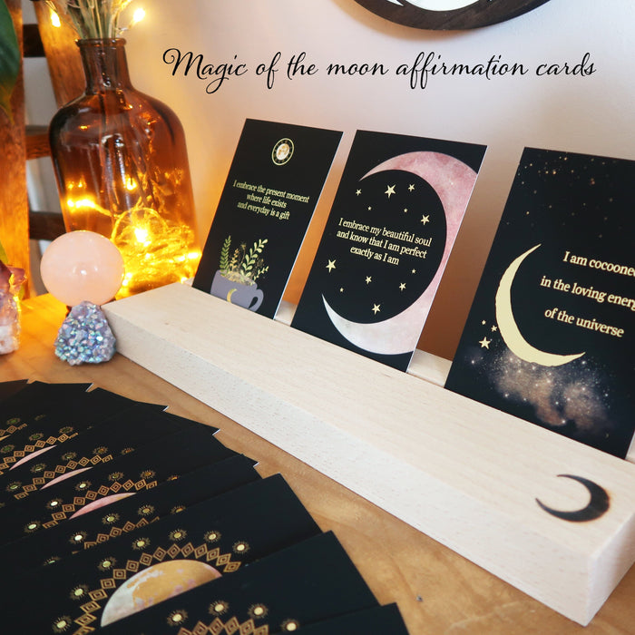 Moonstone Engraved Moonphase Altar Card Stand with Soy Candles - coppermoonboutique