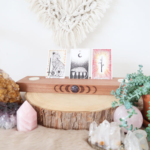 Amethyst Engraved Moonphase Altar Card Stand with Soy Candles - coppermoonboutique