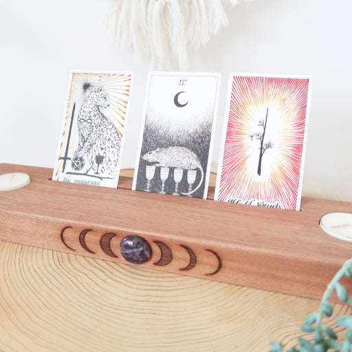 Amethyst Engraved Moonphase Altar Card Stand with Soy Candles - coppermoonboutique
