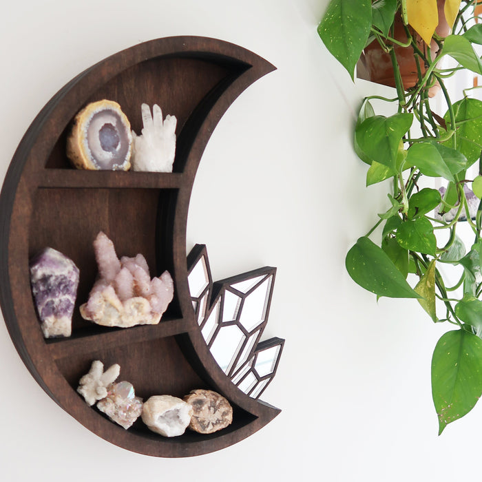 Moon and Crystal Cluster Mirror Shelf - coppermoonboutique