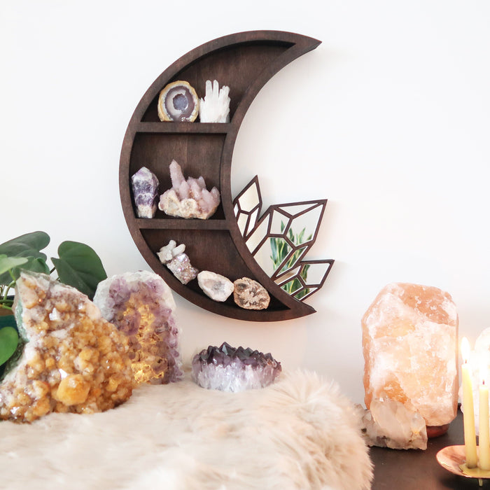 Moon and Crystal Cluster Mirror Shelf - coppermoonboutique