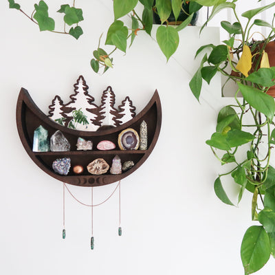 Moon and Forest Cluster Moonphase Mirror Shelf - coppermoonboutique