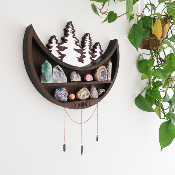Moon and Forest Cluster Moonphase Mirror Shelf - coppermoonboutique