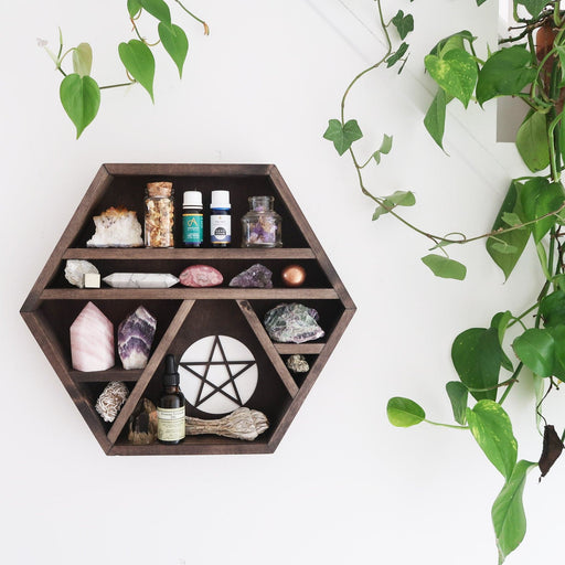 Pentagram Wooden Crystal Shelf - coppermoonboutique