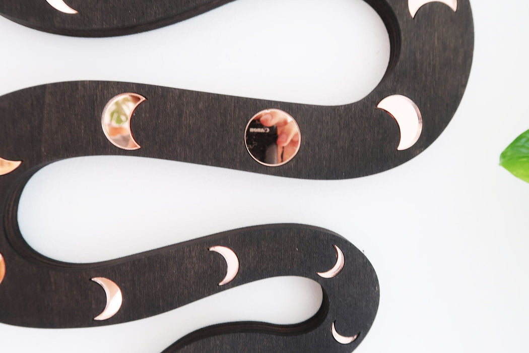 Mirror Moonphase Wooden Snake Art - coppermoonboutique