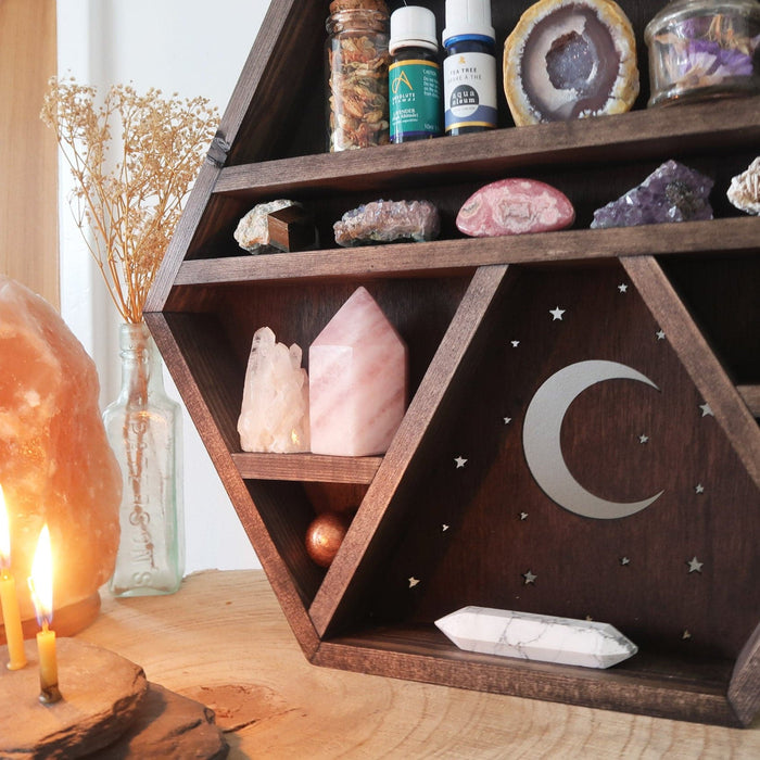 Moon and Stars Wooden Crystal Shelf - coppermoonboutique