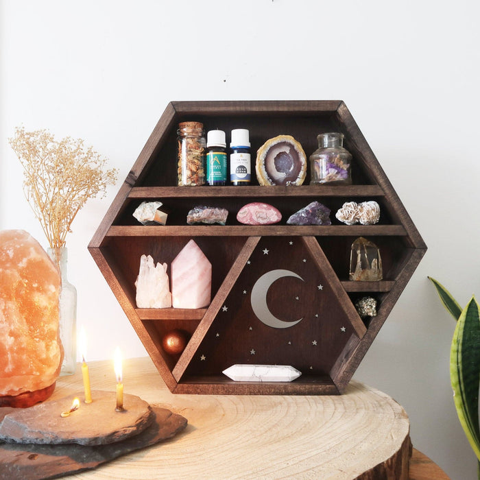 Moon and Stars Wooden Crystal Shelf - coppermoonboutique