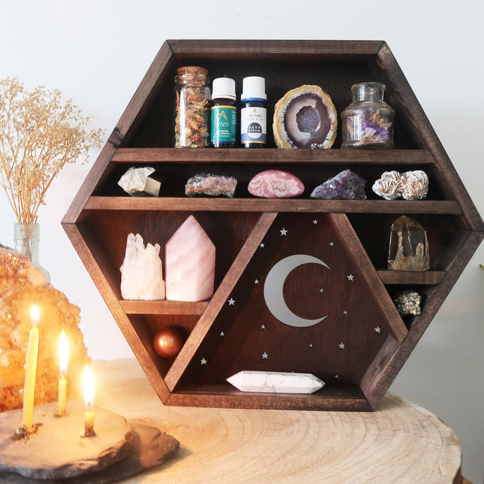 Moon and Stars Wooden Crystal Shelf - coppermoonboutique