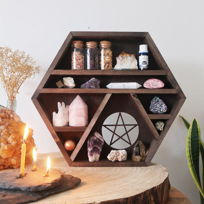 Pentagram Wooden Crystal Shelf - coppermoonboutique