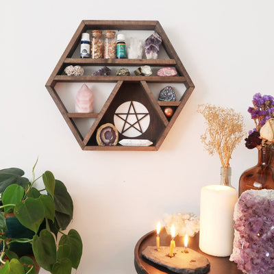 Pentagram Wooden Crystal Shelf - coppermoonboutique