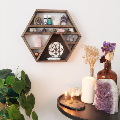 Seed Of Life Wooden Crystal Shelf - coppermoonboutique
