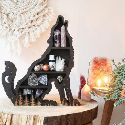 Brown Mama Wolf Wooden Shelf - coppermoonboutique