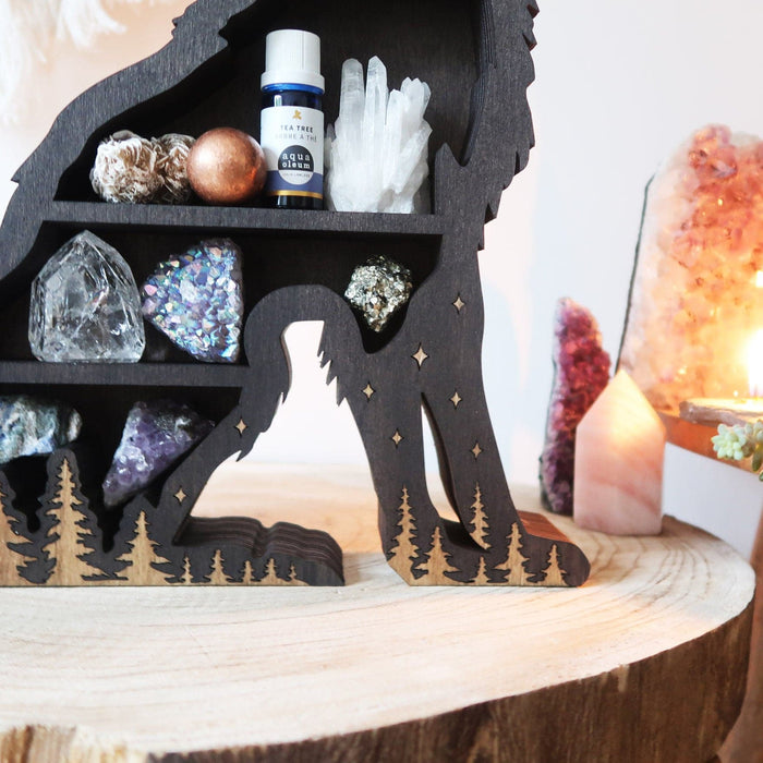 Brown Mama Wolf Wooden Shelf - coppermoonboutique