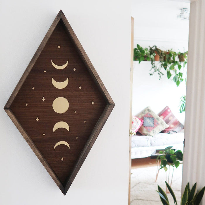 Mirror Moonphase Diamond Wooden Wall Art - coppermoonboutique