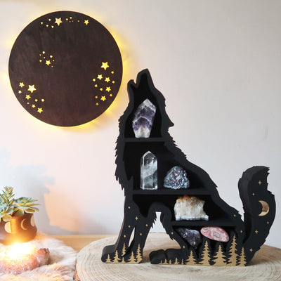 Black Papa Wolf Wooden Shelf - coppermoonboutique