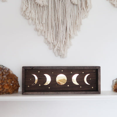 Mirror moonphase wooden altar art - coppermoonboutique