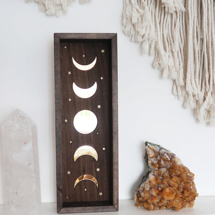 Mirror moonphase wooden altar art - coppermoonboutique