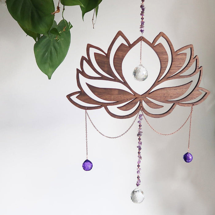 Amethyst Lotus Flower Suncatcher - coppermoonboutique