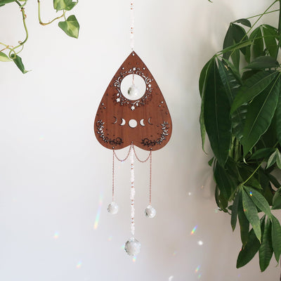 Rose Quartz Wooden Crystal Planchette Suncatcher - coppermoonboutique