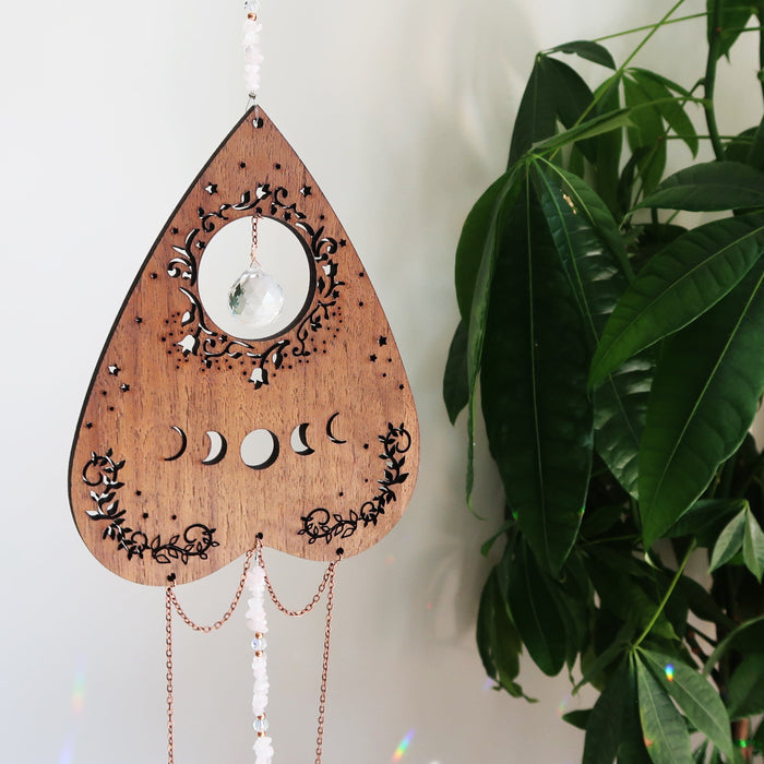 Rose Quartz Wooden Crystal Planchette Suncatcher - coppermoonboutique