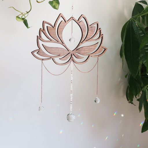 Rose Quartz Lotus Flower Suncatcher - coppermoonboutique
