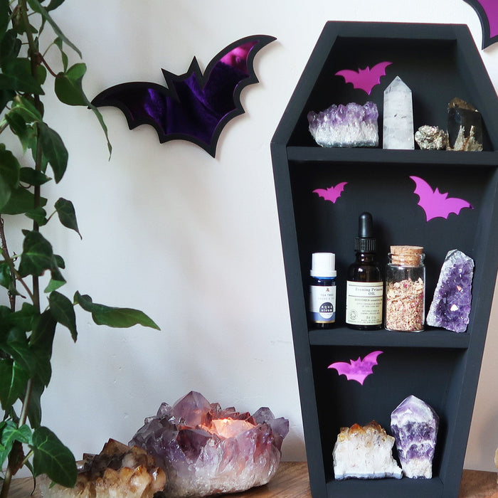 Mirrored Purple Bat Coffin Shelf - coppermoonboutique
